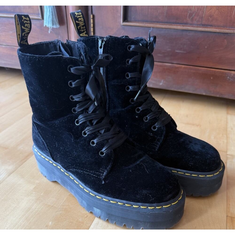 Dr Martens Jadon 8-Eye Side Zip Velvet Platform Combat Boots- Black Velvet 41 - Picture 2 of 6